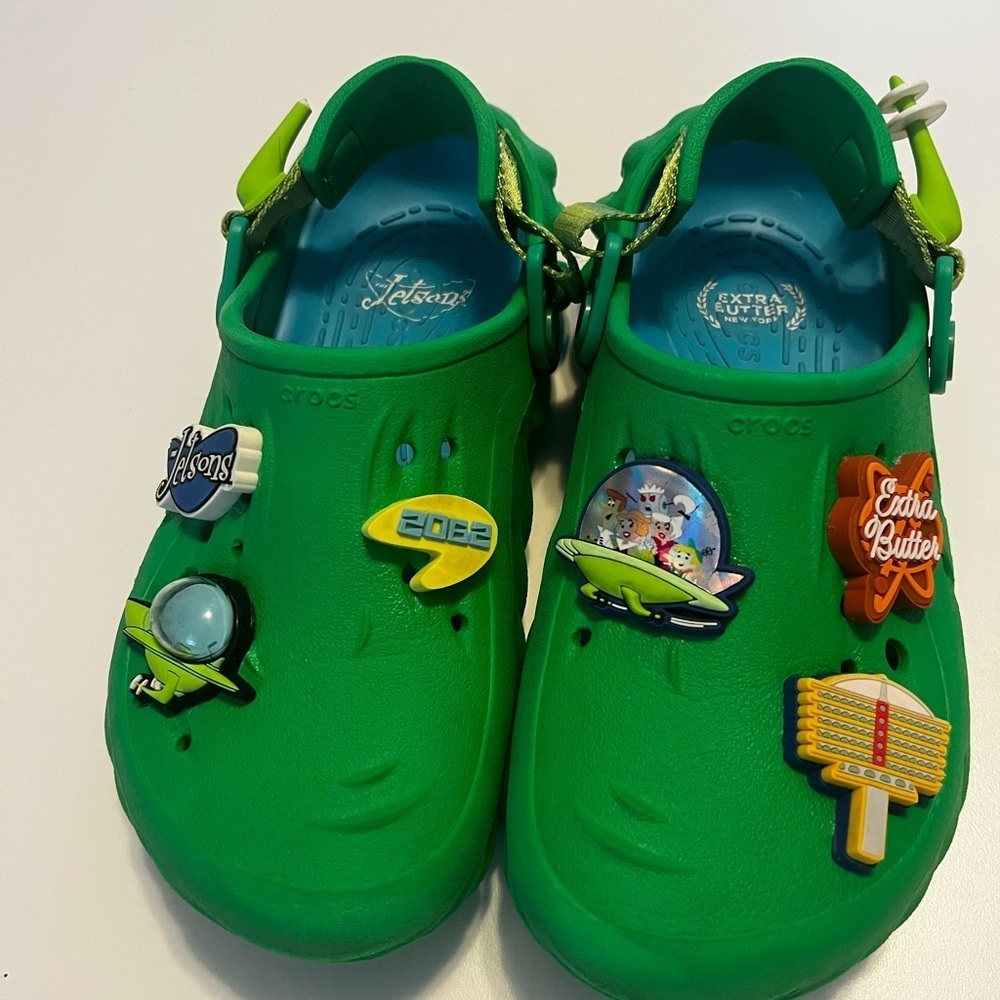 Crocs x Extra Butter x The Jetsons Echo Clog in 'Orbit City' green.